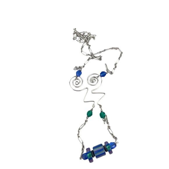 Handcrafted Silver Necklace With Artistic Wire Art Glass Beaded Accents - Picture 6 of 8